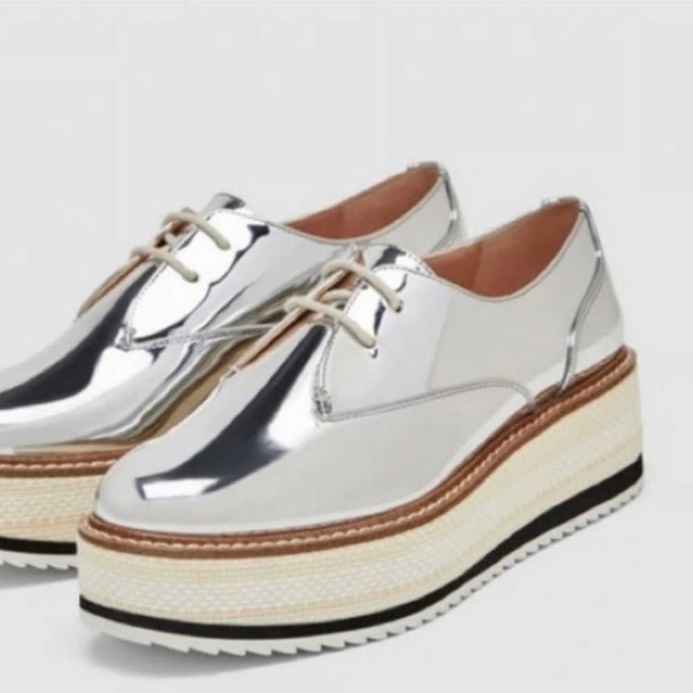 Zara women Silver Oxford Shoes size 38